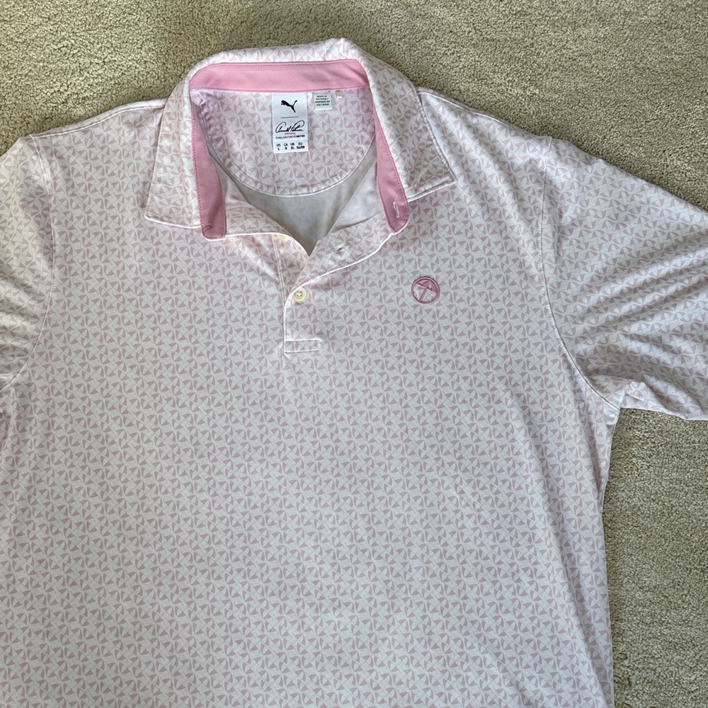 NWOT Puma BAY HILL UMBRELLA Men's Light Pink white Polo Shirt Golf Arnold Palmer